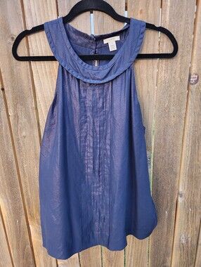 J.Crew Silk Blouse Women Size 12 Navy Blue Career Sleeveless Lightweight Tank